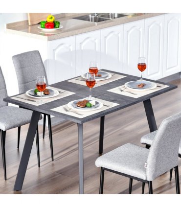 Modern Rectangular Dining Table with Metal Legs Indoor, Dark Grey