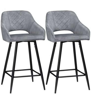 HOMCOM Bar Stools Set of 2, Velvet-Touch Fabric Counter Height Bar Chairs Grey