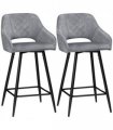HOMCOM Bar Stools Set of 2, Velvet-Touch Fabric Counter Height Bar Chairs Grey