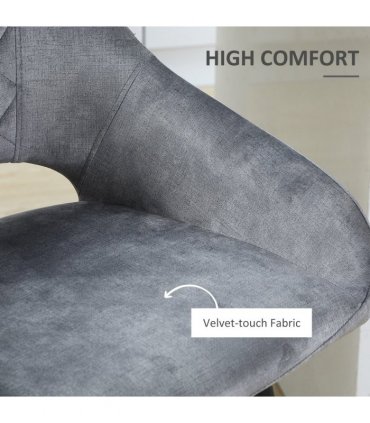 HOMCOM Bar Stools Set of 2, Velvet-Touch Fabric Counter Height Bar Chairs Grey