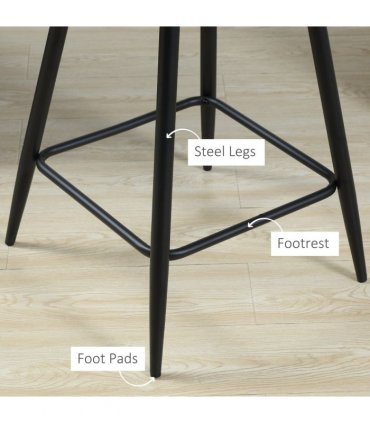 HOMCOM Bar Stools Set of 2, Velvet-Touch Fabric Counter Height Bar Chairs Grey