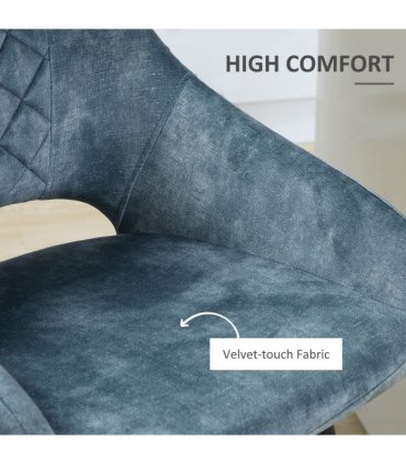 Bar Stools Set of 2, Velvet-Touch Fabric Counter Height Bar Chairs Blue HOMCOM