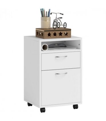Storage Cabinet White Particle Board 60H x 40W x 35Dcm Filing Cabinet 4 Wheels