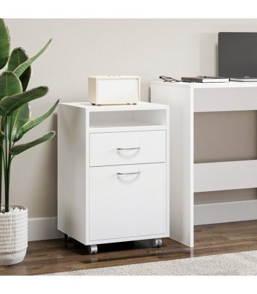 Storage Cabinet White Particle Board 60H x 40W x 35Dcm Filing Cabinet 4 Wheels