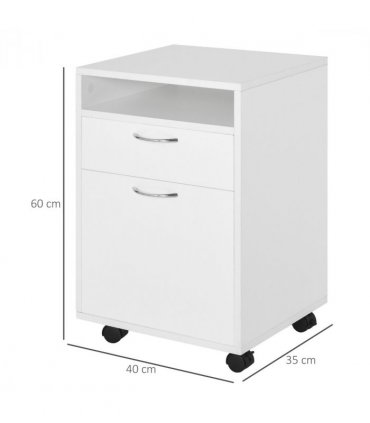 Storage Cabinet White Particle Board 60H x 40W x 35Dcm Filing Cabinet 4 Wheels