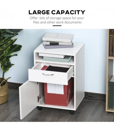 Storage Cabinet White Particle Board 60H x 40W x 35Dcm Filing Cabinet 4 Wheels