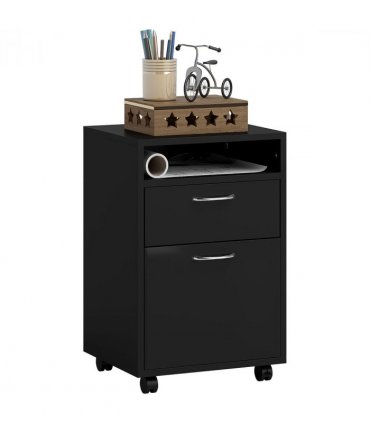HOMCOM 60cm Storage Cabinet w/ Drawer Open Shelf Metal Handles 4 Wheels Black