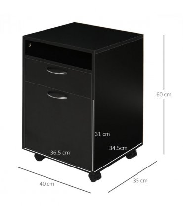 HOMCOM 60cm Storage Cabinet w/ Drawer Open Shelf Metal Handles 4 Wheels Black