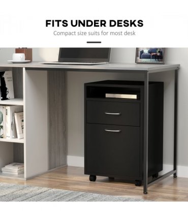 HOMCOM 60cm Storage Cabinet w/ Drawer Open Shelf Metal Handles 4 Wheels Black