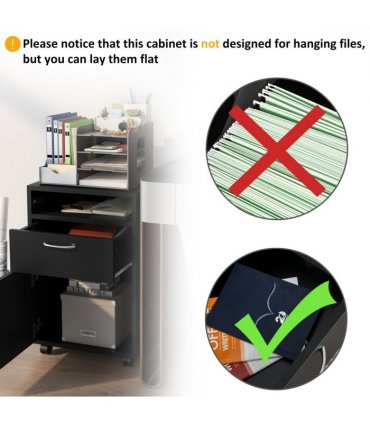 HOMCOM 60cm Storage Cabinet w/ Drawer Open Shelf Metal Handles 4 Wheels Black