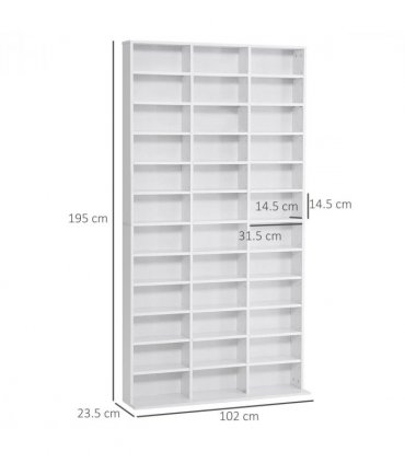 HOMCOM CD DVD Media Storage Shelves Display Shelf Racks Wooden Frame White