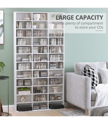 HOMCOM CD DVD Media Storage Shelves Display Shelf Racks Wooden Frame White
