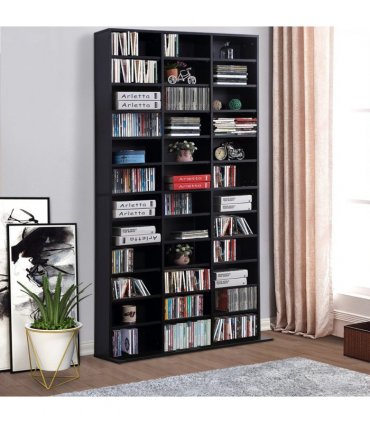 HOMCOM CD DVD Media Storage Shelves Display Shelf Racks Wooden Frame Black