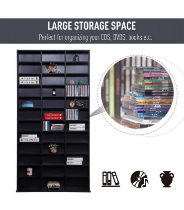 HOMCOM CD DVD Media Storage Shelves Display Shelf Racks Wooden Frame Black