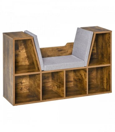 Bookcase Storage Reading Seat Unit Kids Adults Six Cubes Brown