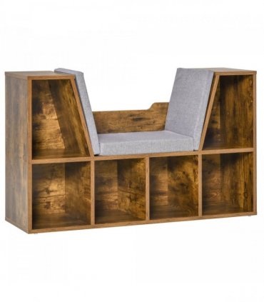 Bookcase Storage Reading Seat Unit Kids Adults Six Cubes Brown