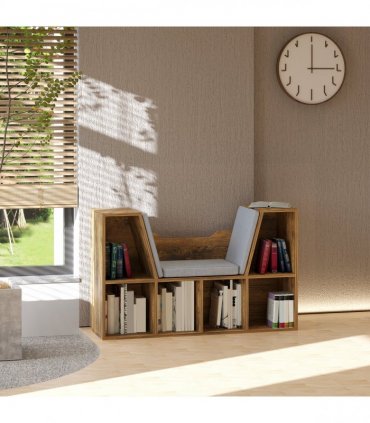 Bookcase Storage Reading Seat Unit Kids Adults Six Cubes Brown