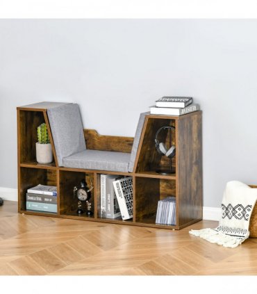 Bookcase Storage Reading Seat Unit Kids Adults Six Cubes Brown
