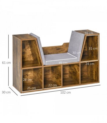 Bookcase Storage Reading Seat Unit Kids Adults Six Cubes Brown