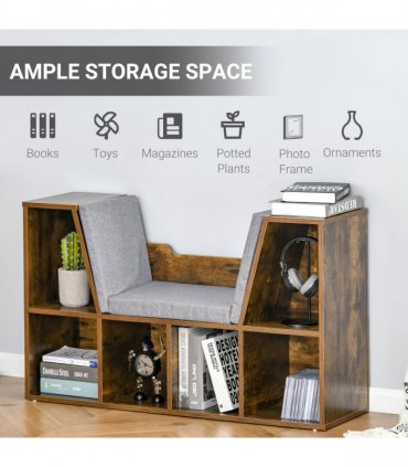 Bookcase Storage Reading Seat Unit Kids Adults Six Cubes Brown