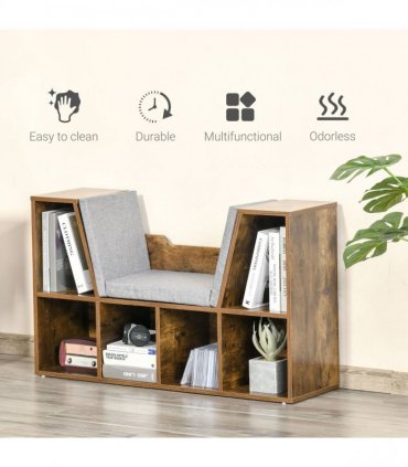 Bookcase Storage Reading Seat Unit Kids Adults Six Cubes Brown