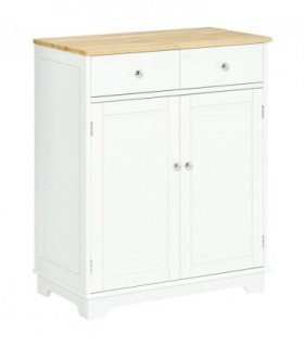 HOMCOM Rubber Wood Top Kitchen Cupboard Side Cabinet Island w/Adjustable Shelf