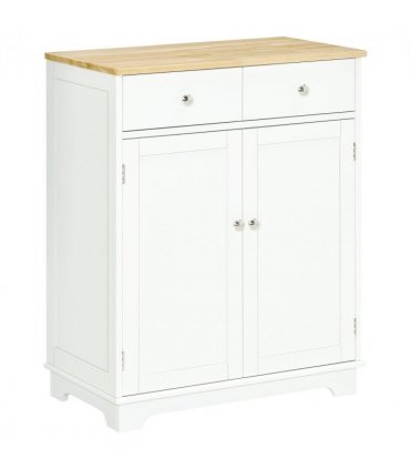HOMCOM Rubber Wood Top Kitchen Cupboard Side Cabinet Island w/Adjustable Shelf