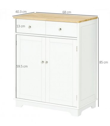 HOMCOM Rubber Wood Top Kitchen Cupboard Side Cabinet Island w/Adjustable Shelf
