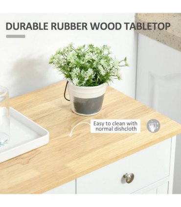 HOMCOM Rubber Wood Top Kitchen Cupboard Side Cabinet Island w/Adjustable Shelf