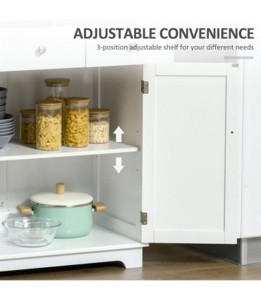 HOMCOM Rubber Wood Top Kitchen Cupboard Side Cabinet Island w/Adjustable Shelf