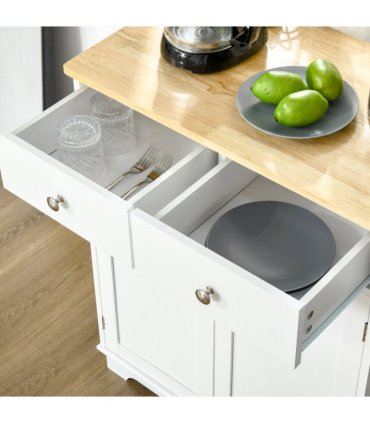 HOMCOM Rubber Wood Top Kitchen Cupboard Side Cabinet Island w/Adjustable Shelf