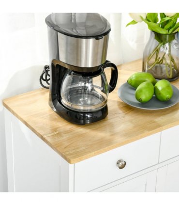 HOMCOM Rubber Wood Top Kitchen Cupboard Side Cabinet Island w/Adjustable Shelf