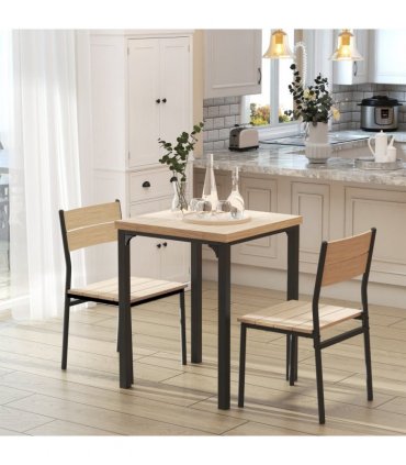 3 Pcs Compact Dining Table 2 Chairs Set Wooden Metal Legs Kitchen