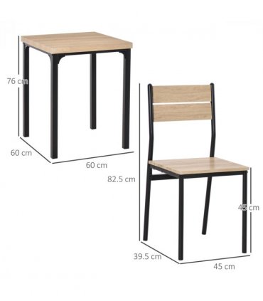 3 Pcs Compact Dining Table 2 Chairs Set Wooden Metal Legs Kitchen