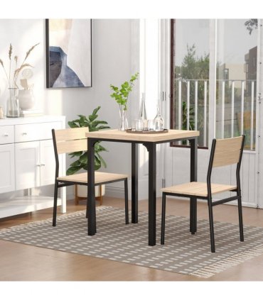 3 Pcs Compact Dining Table 2 Chairs Set Wooden Metal Legs Kitchen