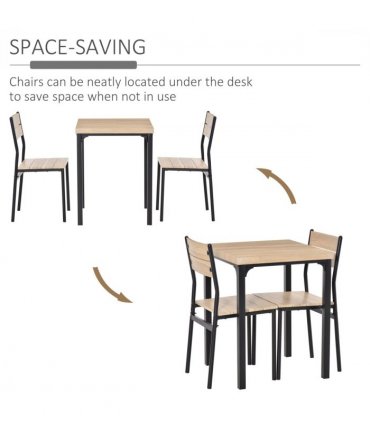 3 Pcs Compact Dining Table 2 Chairs Set Wooden Metal Legs Kitchen