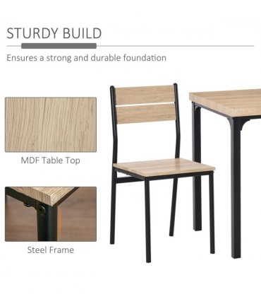 3 Pcs Compact Dining Table 2 Chairs Set Wooden Metal Legs Kitchen