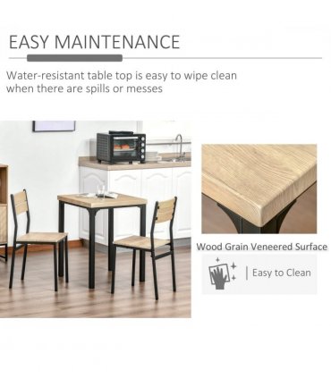 3 Pcs Compact Dining Table 2 Chairs Set Wooden Metal Legs Kitchen