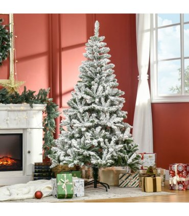 6ft Snow Flocked Artificial Christmas Tree w/ Realistic Branch Tips HOMCOM