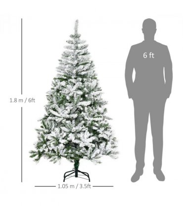 6ft Snow Flocked Artificial Christmas Tree w/ Realistic Branch Tips HOMCOM
