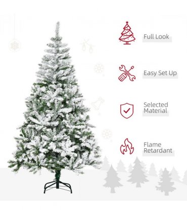 6ft Snow Flocked Artificial Christmas Tree w/ Realistic Branch Tips HOMCOM