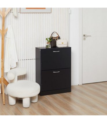 Shoe Cabinet Storage Cupboard 2-Tier Wood 12 Pairs  Black Cabinet
