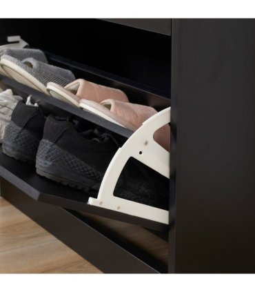 Shoe Cabinet Storage Cupboard 2-Tier Wood 12 Pairs  Black Cabinet