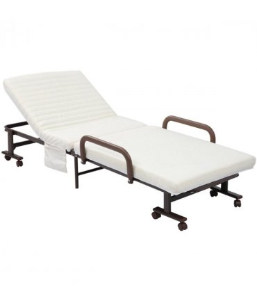 Folding Bed with Mattress & Wheels, Adjustable Backrest, Brown
