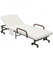 Folding Bed with Mattress & Wheels, Adjustable Backrest, Brown