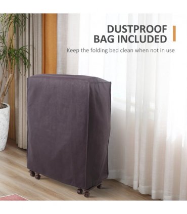Folding Bed with Mattress & Wheels, Adjustable Backrest, Brown