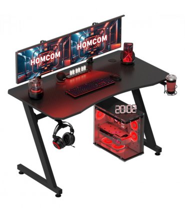 Gaming Desk Steel Frame Cup Headphone Holder Adjustable Feet Home Black