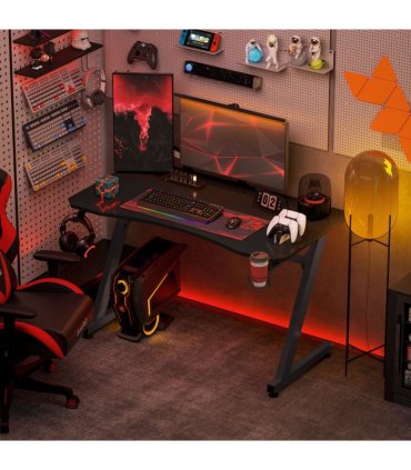 Gaming Desk Steel Frame Cup Headphone Holder Adjustable Feet Home Black