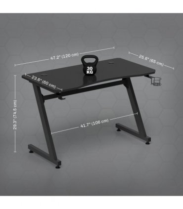 Gaming Desk Steel Frame Cup Headphone Holder Adjustable Feet Home Black