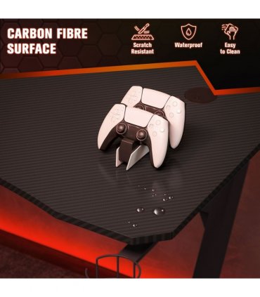 Gaming Desk Steel Frame Cup Headphone Holder Adjustable Feet Home Black